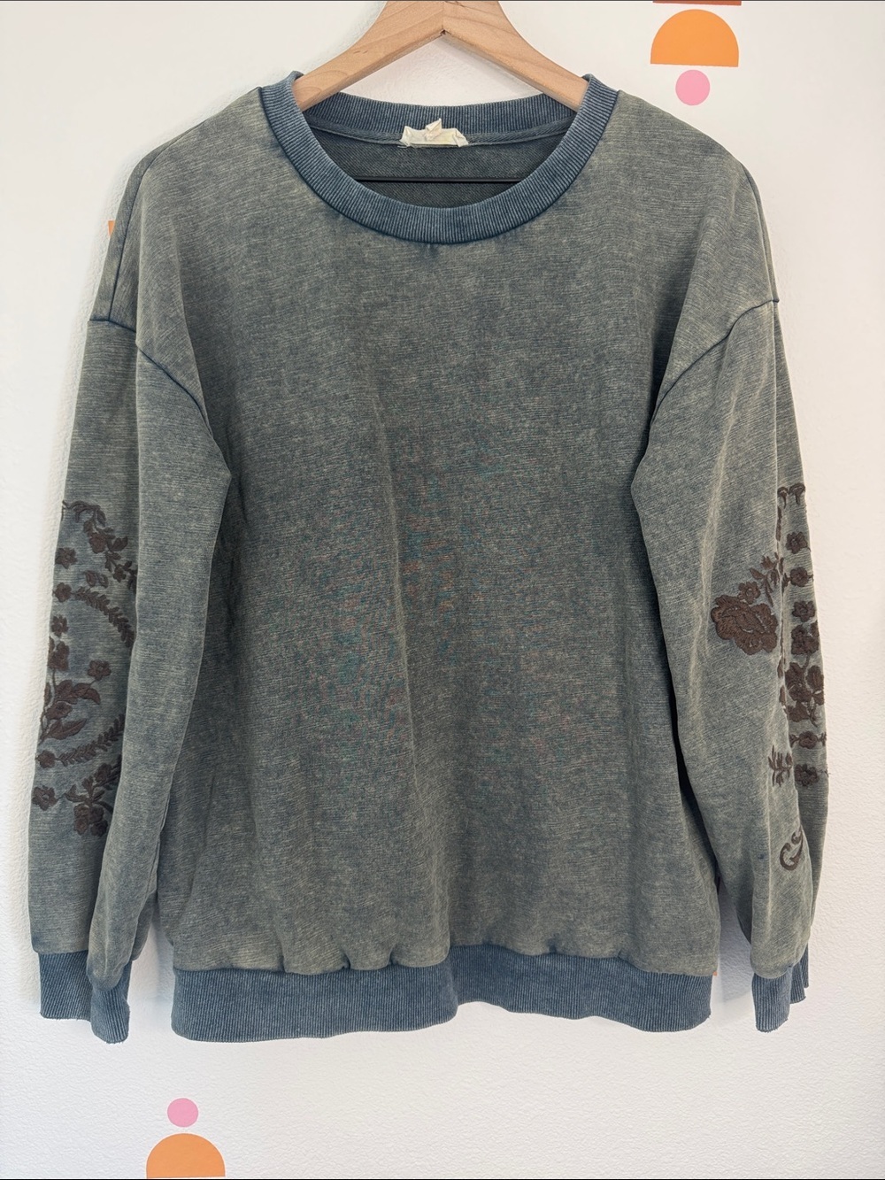Mystree Heathered Blue Crewneck Sweatshirt with Ribbed Collar N0236